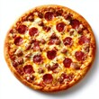 © MSTKolpana - A delicious pizza with pepperoni, sausage, and cheese, isolated on a clean white background