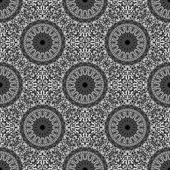 Poster - Geometrical seamless grey oriental mandala ornament pattern background design - floral bohemian elegant abstract vector wallpaper graphic