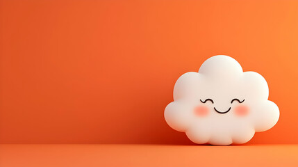 Poster - Minimalist Cloud Cutout Design with Blush Cheeks on Orange Background