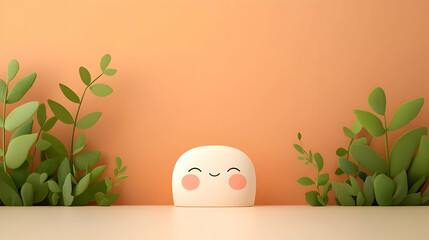 Poster - Minimalist Face Cutout Design with Blush on Soft Orange Background