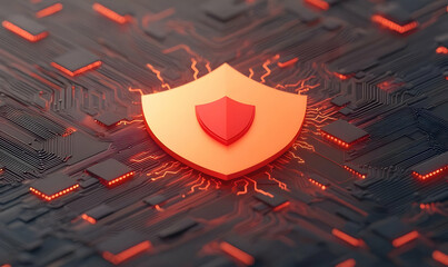 Poster - Glowing Shield Icon on Circuit Background Representing Cyber Defense