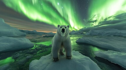 polar bear aurora borealis arctic iceberg night wildlife