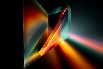 Poster - Abstract Geometric Shape Forms of Intersecting Planes with Colorful Light and Shadow Play in a Dark Space