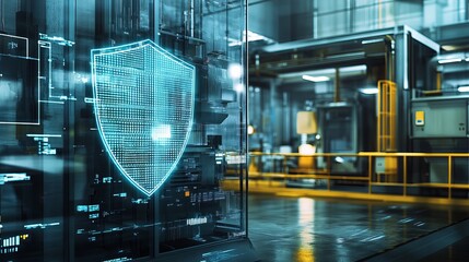 Poster - Digital Shield Cyber Security Network Protection Data Safety Industrial Facility Modern Technology Futuristic Interface System Advanced Digital Protection Secure Network Technology Innovation         