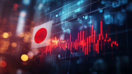 Poster - Japan Economic Data Digital Stock Market Financial Report Abstract Background Red Blue Graphic Design Technology Investment Business Finance Global Economy Trading Chart Presentation Modern Digital   