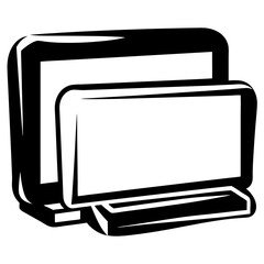 Poster - Black and White Drawing of Two Computers Stacked in Simple Style