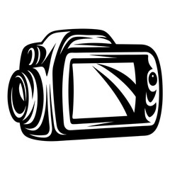Poster - Stylized Monochrome Video Camera Illustration with Bold Lines and Design Elements