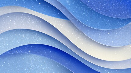 Poster - Abstract Blue and White Layered Waves Background Design Winter Elegant Subtle Texture Papercut Style Graphic Illustration Digital Art Modern Festive Pattern for Website Banner and Card Ice Cold Snow  