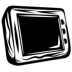 Poster - Monochrome Illustration of a GPS Navigation Device with Stylized Accents and Buttons