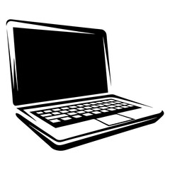 Poster - Sleek black and white laptop icon, perspective view and abstract design
