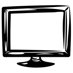 Poster - Black and white graphic illustration of a computer monitor with stand