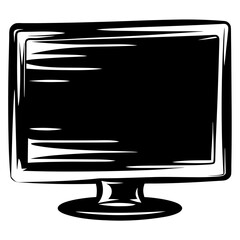 Poster - Monochrome illustration of a computer monitor with stand on a white background