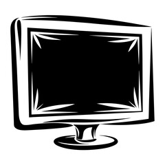 Poster - Monochrome vector illustration of a computer monitor with a round base