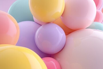 Fototapete - Abstract pastel colored glossy spheres background with different sizes arranged randomly for graphic design project.