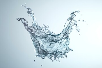 Poster - Splashing water in mid-air, frozen in motion, displaying dynamic shape, purity, and crystal clear transparency against gradient background.