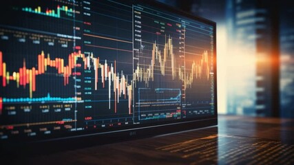 Poster - Financial Market Analysis: An illuminated computer screen displays real-time stock market data and financial graphs, hinting at the dynamic and complex nature of the financial world.