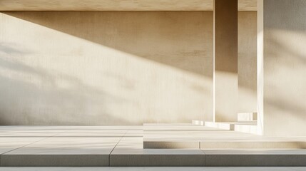 Poster - minimalist beige architecture modern building interior design empty space sunlit room contemporary s