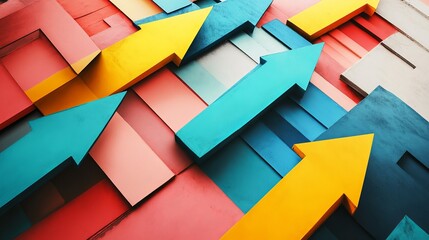 Poster - Abstract Colorful Arrows Geometric Pattern Background Design Modern Art Digital Illustration Vivid Hues Creative Texture Upward Trending Success Growth Graphic Resource Design Element Red Blue Pink   