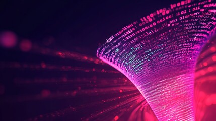 Poster - abstract digital data stream pink purple binary code technology background futuristic network design