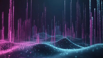 Poster - abstract illustration of glowing digital particles in vibrant colors