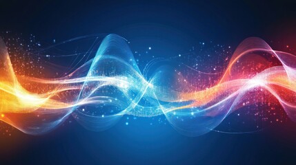 Poster - abstract vibrant glowing waves flowing across a deep blue background