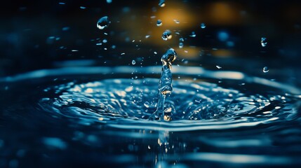 Poster - Stunning Blue Water Droplet Impact Abstract Background High Resolution Detailed Splash Photography Teal Aqua Deep Ocean Nature Texture Design Element art pure calm cool dark fluid clean fresh waves   