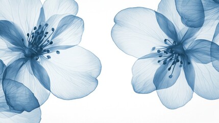 Poster - Close up of blue translucent flowers over a white background