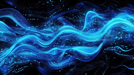 Poster - abstract image of electric currents flowing through a circuit board, glowing pathways in neon blue