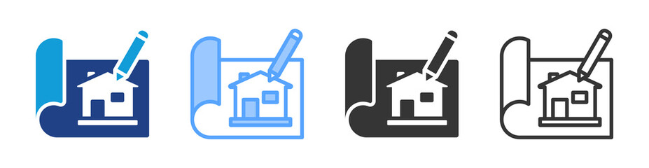 Fototapete - Architect icon set multiple style collection