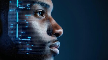 Poster - Futuristic Portrait with Digital Elements Displaying Facial Technology
