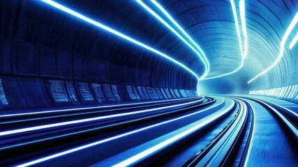 Poster - Futuristic Tunnel with Blue Light Trails and Smooth Lines