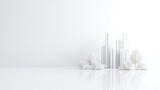 Minimalist city model in white. A 3D rendering of a city in a monochromatic color palette, showcasing clean lines and simple geometric shapes.  