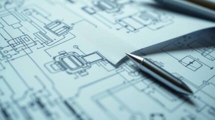 Aufkleber - Engineering Blueprint with Pen for Design and Construction Projects