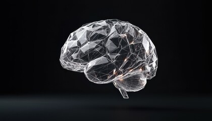 Poster - A futuristic illustration of a transparent, geometric brain design on a dark background.
