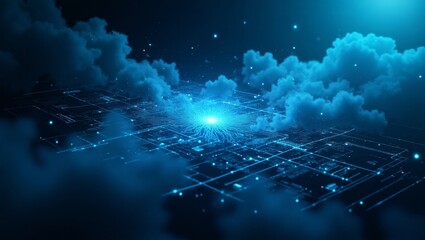 Aufkleber - Futuristic technology network with glowing connections and cloud computing