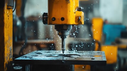 Poster - Hydraulic press with electronic controls shaping parts with consistent force