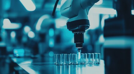 Poster - robotic arm performing precision welding on metal parts in a manufacturing plant