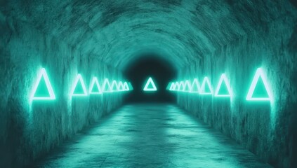 Poster - Neon tunnel, glowing triangles