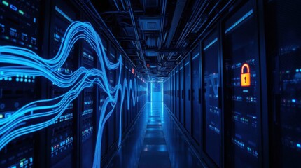 Aufkleber - Secure data center with servers and network cables for data protection