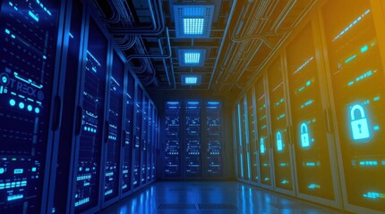 Poster - Secure data center with servers and network infrastructure for cybersecurity