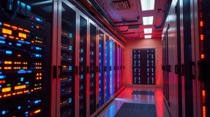Poster - Server room filled with working equipment for computing and data storage
