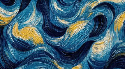 Poster - an abstract artwork of swirling lines in shades of blue and yellow
