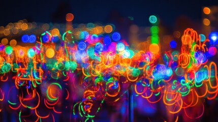 Poster - An abstract view of multicolored blurry lights in the darkness