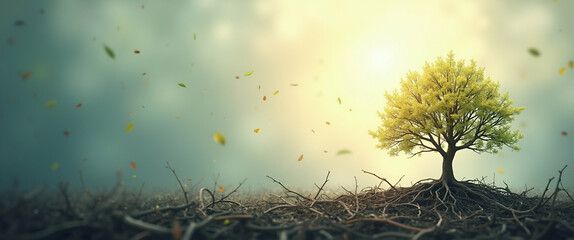 Poster - Photo Realistic Unique Branch Among Twigs: A single unique branch stands out among numerous twigs in a dreamy background, symbolizing strength and individuality.