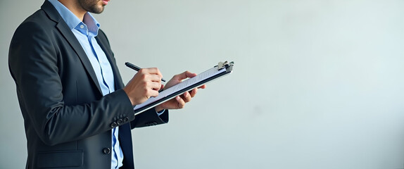 Poster - Photo realistic as Person with Clipboard and Detailed Service Tracking concept as A person holding a clipboard ensuring detailed service tracking set against a clean background with space for text or 