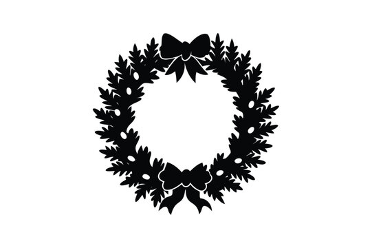 Christmas wreath silhouette on white background