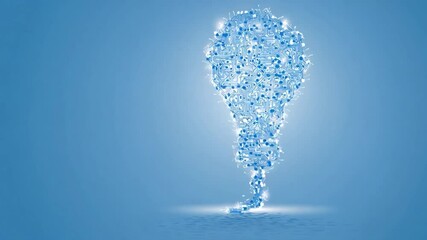 Poster - Abstract Lightbulb: A stylized, abstract lightbulb composed of tiny, glowing particles on a vibrant blue background, representing innovation, creativity.