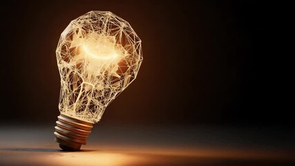 Poster - Illuminated Idea: A glowing light bulb with a geometric, network-like structure, symbolizing innovation, creativity, and problem-solving.