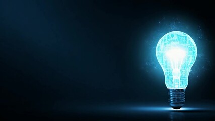 Poster - Glowing Idea: A single glowing lightbulb, rendered in a stunning digital art style, illuminates a dark background, symbolizing the birth of a new idea, innovation, and inspiration.