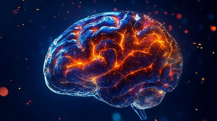 Poster - Luminous Brain Cross-Section with Glowing Neural Pathways